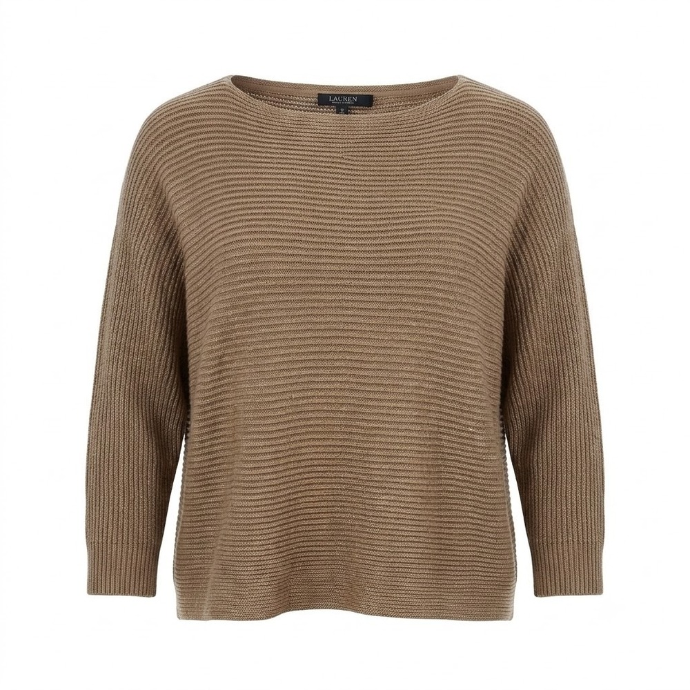 NWT LAUREN Ralph Lauren Woman Gold Metallic Ribbed Knit Dolman Sleeve Sweater 1X